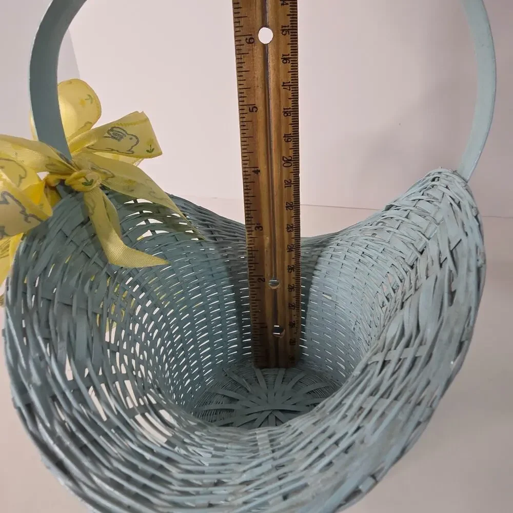 Blue Wicker Easter Bonnet Basket Bunny Ribbon Cottagecore Spring Decor 7